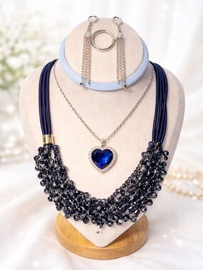 Blue Statement Bundle | Multi-Strand + Heart Pendant Set